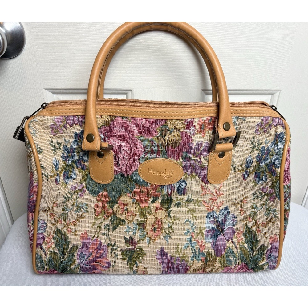 Hampshire Vintage Floral Tapestry Tote Bag Cottagecore 13"x9"x6" Travel Luggage